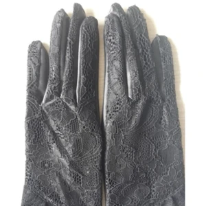 Lady Black lace Pu fabric wool ball etiquette Gloves Black etiquette dancing gloves cremony gloves