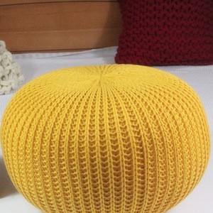 Large Round Chunky Cotton Hand Knitted Twisted Cable Knitting Pouf Floor Ottoman Thick Crochet Knit Foot Stool Floor Ottoman