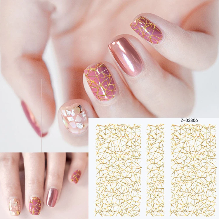 Latest Design Decoration Art Decals Gilded Edge 3D Nail Paste Stripe Line Luxury Gold Nail Foil And Stickers