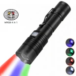 Led Torch Light DX37 4 in1 Multi color Led Zoom Tactical Flashlight Red Green Blue White Outdoor Home Work Fishing Hunting Light