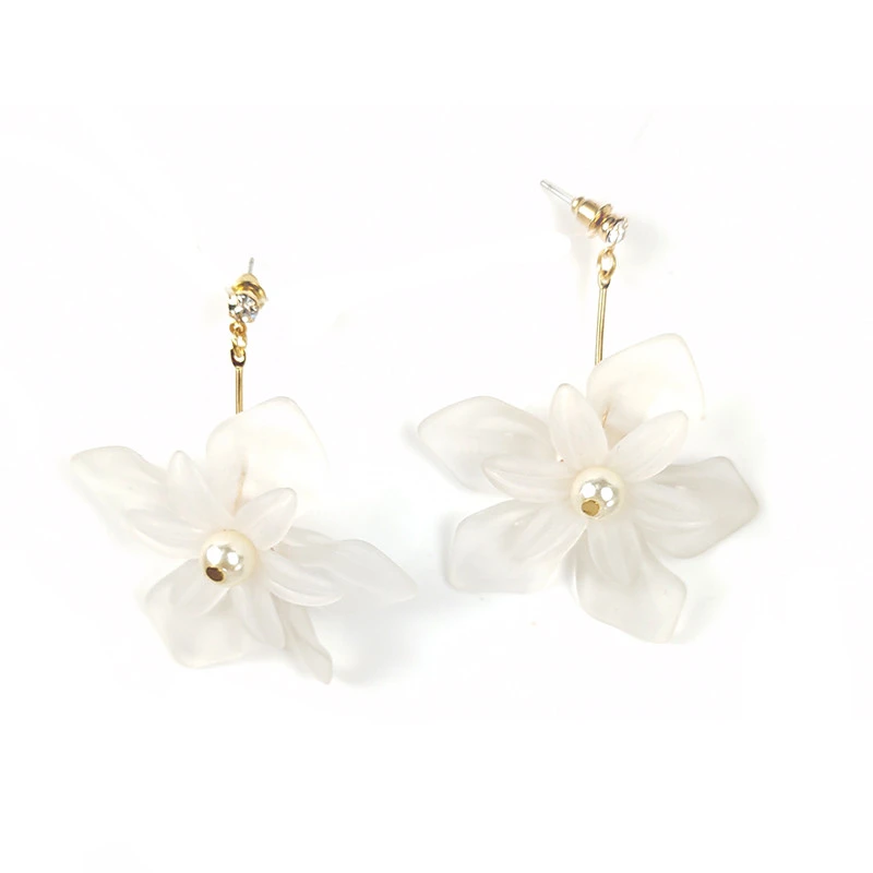 LIVE4U New Design White Pearl Acrylic Flower Stud Earring Jewelry Gift