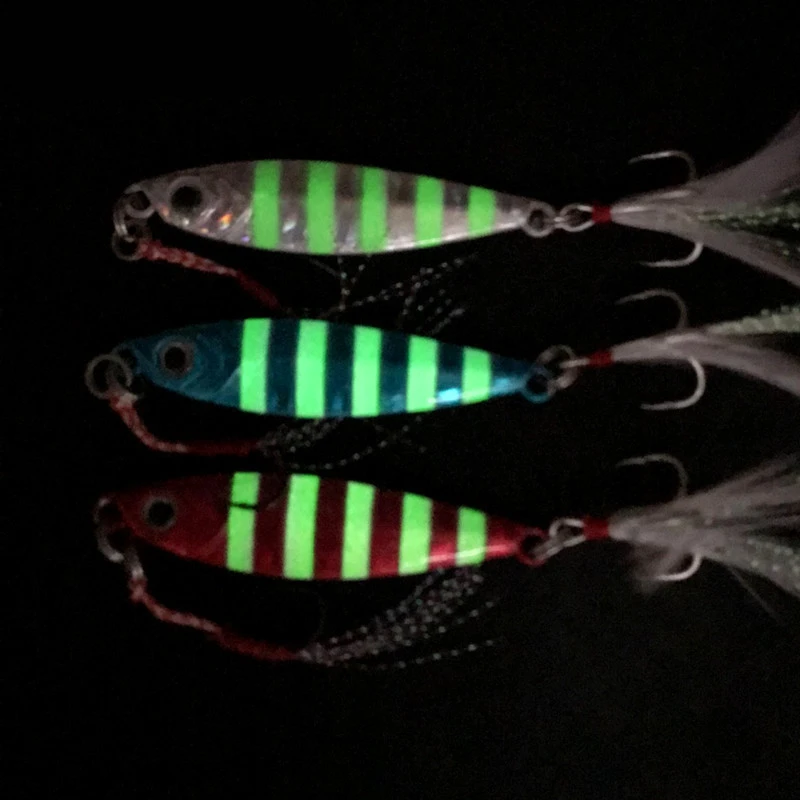 Luminous Lead Fish Jig Fishing Bait 15g 20g 30g 40g 60g Slow Jig Lure Metal Jigging Hooks