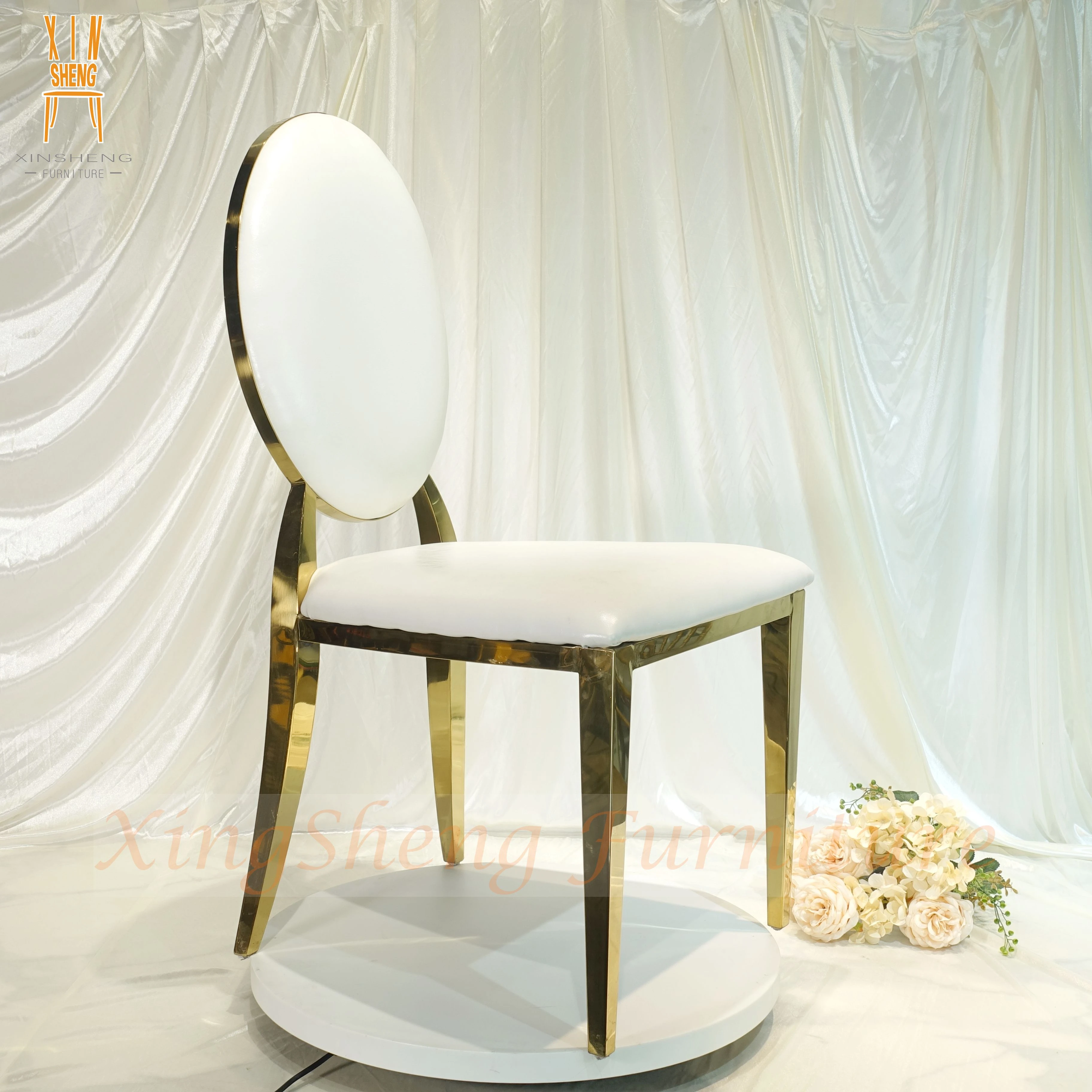 Luxury Event Party Hotel Round Back Design Gold Stainless Steel Wedding Chair