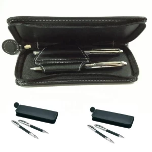 luxury leather roller pen and ball pen set with leather box high quality stationery set