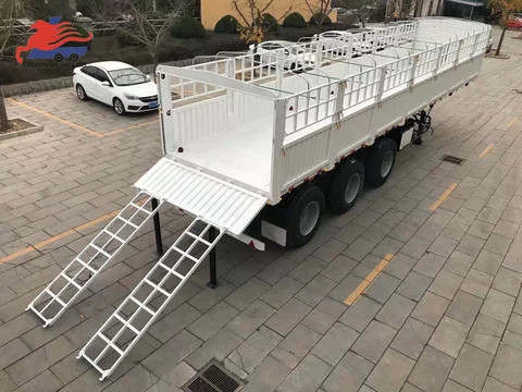 Manufacture Load 100 Tons Cattle Trailer Livestock Trailer 3 Axles Cargo Animal Sugar Cane Transport Stake Fence Semi Trailer