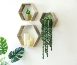 Mayco Fast Delivery Rustic Vintage Decoration Wooden Design Floating Cube Hexagon Wall Shelf