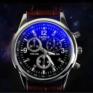 Men Quartz Watches Fancy Blue Light Watch Men Male Business Clock Casual Wristwatches Leather Strap YAZOLE Bracelet Watch Gift