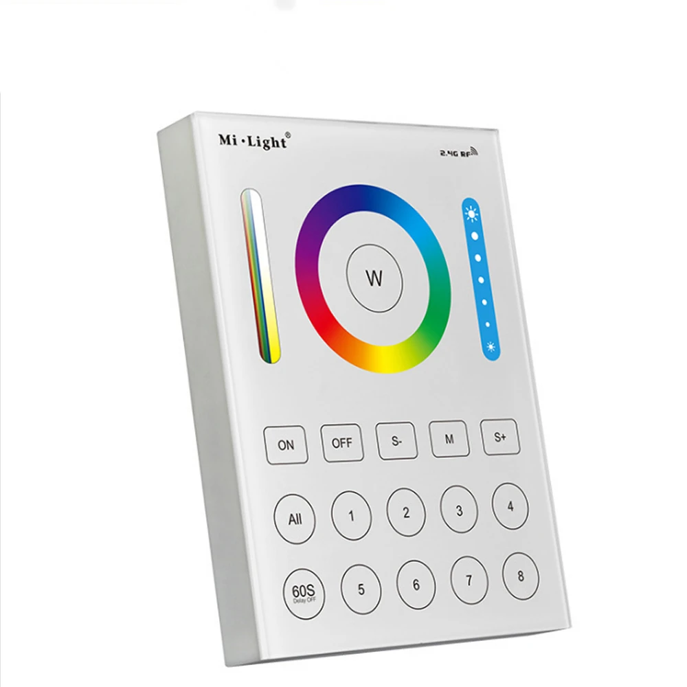 MiLight 2.4G wireless B8 remote 8 Zone RF dimmer B8 Touch Panel Wall-mounted led controller for rgb cct led strip lamp