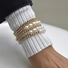 Minimalist Ladies Gold Plating Beaded Chain Pearl Bracelet Set 5PCS INS Large Pearl Beaded Bracelet Set