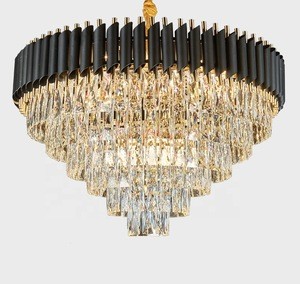 Modern black frame crystal  pendant lights wrought creative luxury villa restaurant crystal chandelier