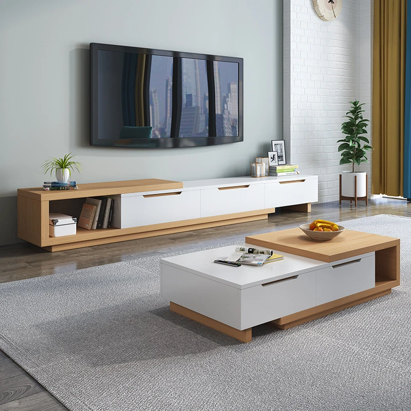 Modern Extensible Wooden TV Stand Furniture Living Room