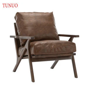 Modern Furniture Couches Design Comfort Wooden Frame Living Room Single Seat Sofa Brown PU Leather Chaise Lounge Chair