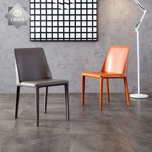 modern industrial style home use dining chair high quality luxury metal legs leather dining chair