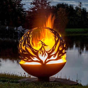 Modern Outdoor Landscape Steel Sphere Fire Pit Bowl Patio Heater Bonfire