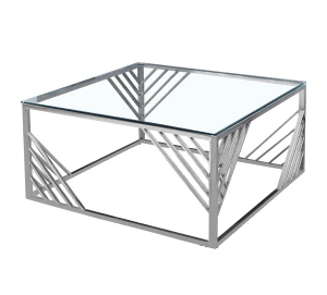 Modern stainless steel base clear tempered glass top end table coffee table for living room
