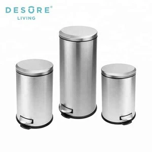 Moon Cover Metal  Stainless Steel kitchen trash can/Waste Bin  with slow down function 30L