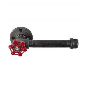 NARUI  Industrial Cast Iron Pipe Fitting Toilet Paper Roll Holder With Red Handle Vintage | Single