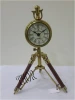 Nautical Finish Brass/Brown Wooden Clock On Tripod Desk Clock Table Clock  Collectible Item