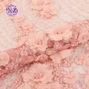 New arrival Free shipping elegant lace in pink 3d flower embroidered fabrics