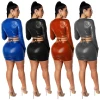 New Arrival Lady Clothing aluminium 2 piece skirt sets fish scale leather sexy womens girls mini skirt