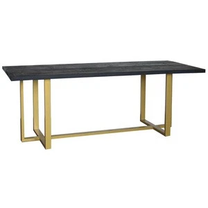 New design black reclaimed wood gold metal base restaurant imported dining table set 6 chairs dining room furniture
