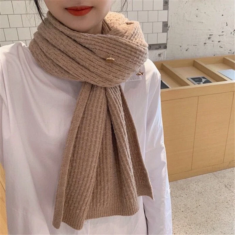 New Knitted Shawl Women&#x27;s Multi-Purpose Versatile Scarf Cashmere Dual-Use Metal Buckle Wool Cloak Scarf Winter
