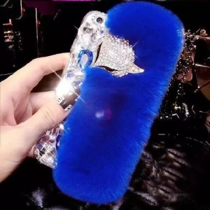 New Luxury Crystals Bling Diamond  Fox Rabbit Hair Handmade Phone Case  Fur Designers Phone Case For iphone 11 Girly Phone Case