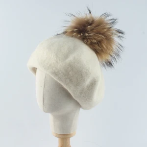 New Winter Girls Wool Caps Child Plain Detachable Fur Ball Warm Hat Adjustable Fur Pom Pom Berets Kids Winter Hats