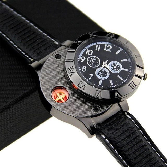 No Flame Cigarette Lighter,Cigarette Cigar Lighter with USB Electronic Men Watches