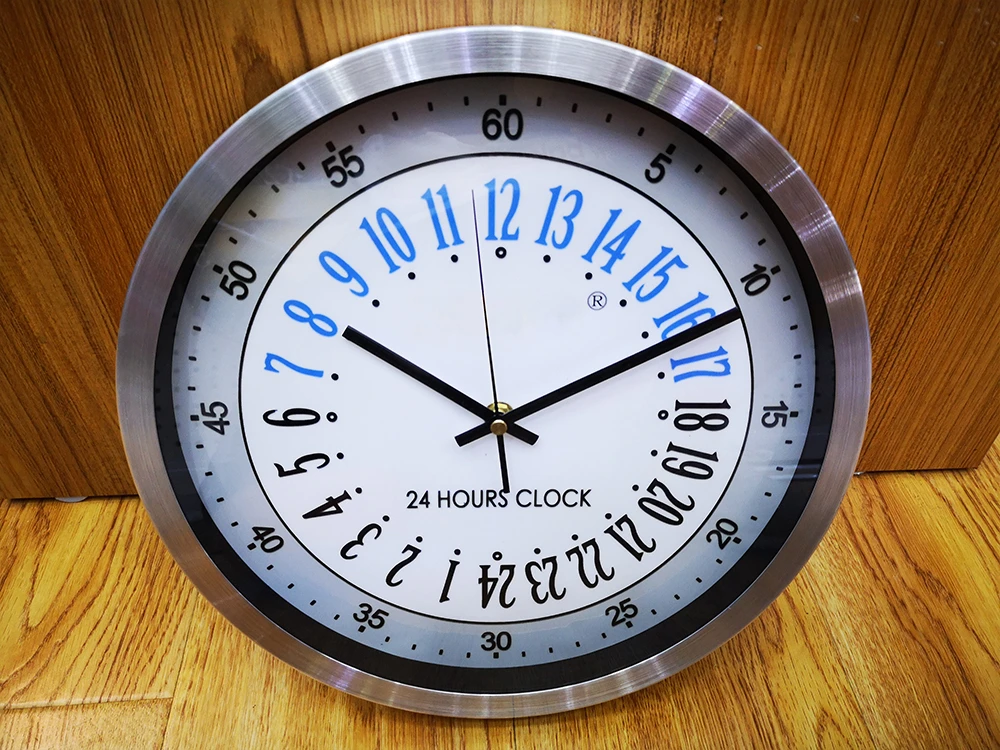 no MOQ Promotional modern bedroom wall clock custom logo design color luminous 24-hour metal frame round quartz wall clock