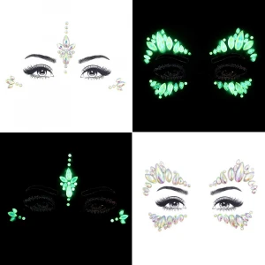 Noctilucent Face Tattoos Sticker Luminous Temporary Tattoo Stickers Acrylic Crystal Glitter Stickers Waterproof Face Jewels