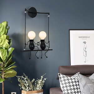 Nordic Modern  living room   Light E27 art black  mini human wall lamp for children&#39; s bedroom