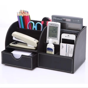 Office Desk Organizer Multifunctional PU Leather Desktop Storage Box Business Card Pen Pencil Mobile Phone Stationery Holder