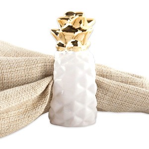 Plated Gold Pineapple White Ceramic Napkin Rings for Wedding