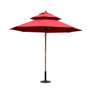 Polyester double roof  waterproof wooden outdoor  patio umbrellas &amp; bases