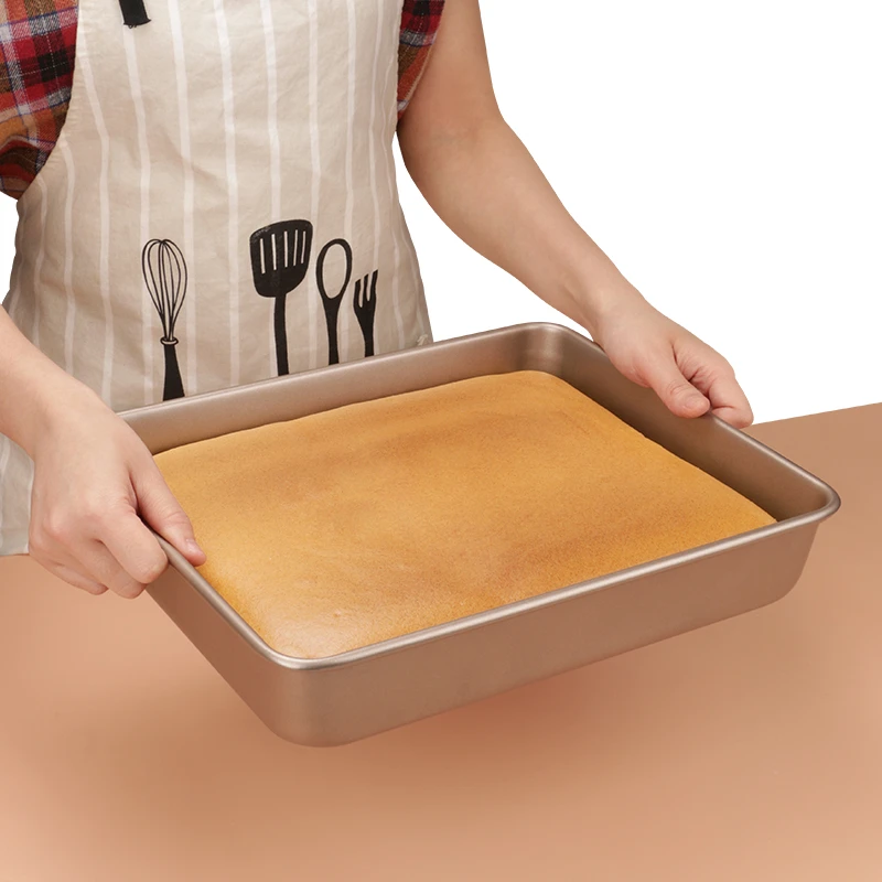 Popular Golden Not Sticky Rectangle Flat Deep Baking pan and Bread Baking Tray Bakeware Rectangle Cake Pan