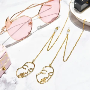 Popular Personality Creative Fashion Trend, Gold Non-Slip Adjustable Glasses Chain With Face Pendant