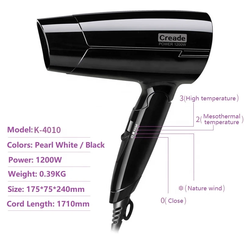 Professional portable household blow dryer for hotel use rechargeable hair dryer