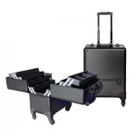 Professional travel train case aluminium makeup case on wheels makeup suitcase