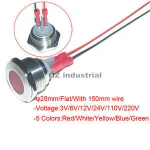 QZ Industrial diameter 28mm metal LED Signal Pilot Lamp Waterproof IP68 IK10 Equipment LED Indicator Light with 150mm wire