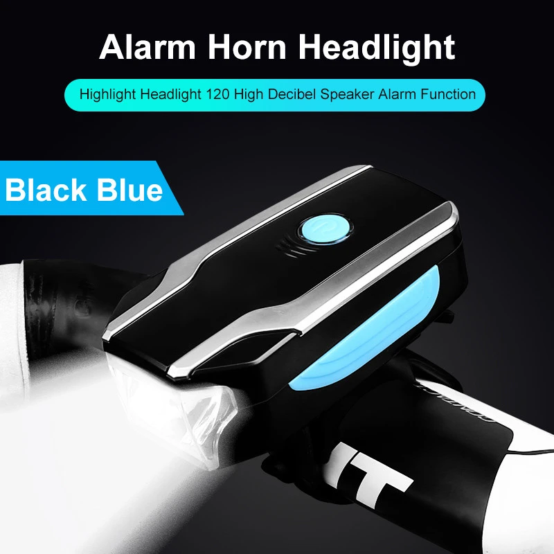 Rechargeable Bicycle Light LED 5 Horn Alarm Anti-Theft Bicycle Electronic Bell with Light 3 Lighting Modes Waterproof 120DB USB