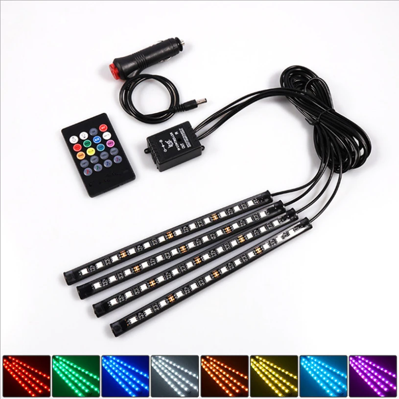 Remote Control Footlight Decoration Interior Car Charger 12LED Car Foot Atmosphere Light