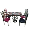 Restaurant Furniture Square Laminate Table Set with 4 Ladder Back Wood Seat Metal Chair
