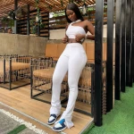 S91326 2021 boutique clothing women The New Hollow out white two piece pants set