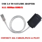SATA/PATA/IDE Hard Drive to USB 2.0 Adapter Cable 2.5''/3.5'' Hard Disk HDD Converter Set with Stable AC Power Supply