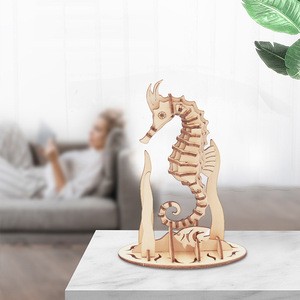 Sea horse wooden puzzle 3d toy 2020 hot selling cartoon sea animal model puzzle for Kids Christmas  gifts souvenirs