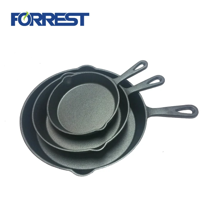 Set of 3 Pre Seasoned Cast Iron Skillets with Even Distribution and Heat Retention 6" 8" 10"