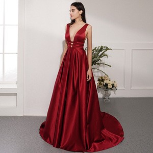 Sexy Red Satin Backless Evening Prom Dress