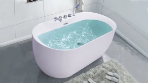 Simple Acrylic Freestanding Ellipse Shaped Bathtub Contemporary Soaking Tub