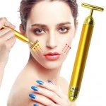 Skin care facial massager T-shape 3D vibrating face massage roller electric 24K gold energy beauty bar